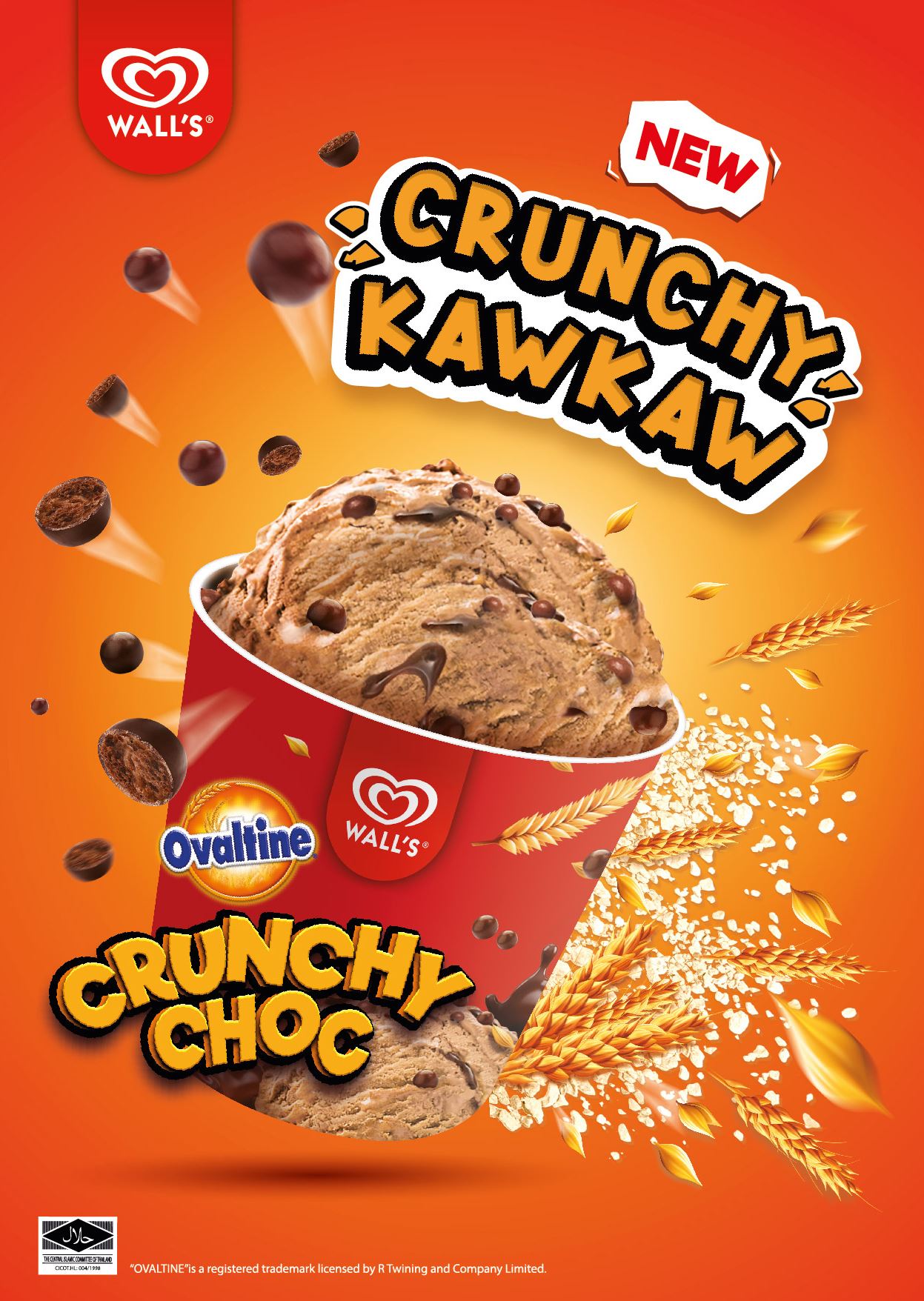 enjoy the #crunchykawkaw surprise that now comes in a wall’s ovaltine crunchy choc pint