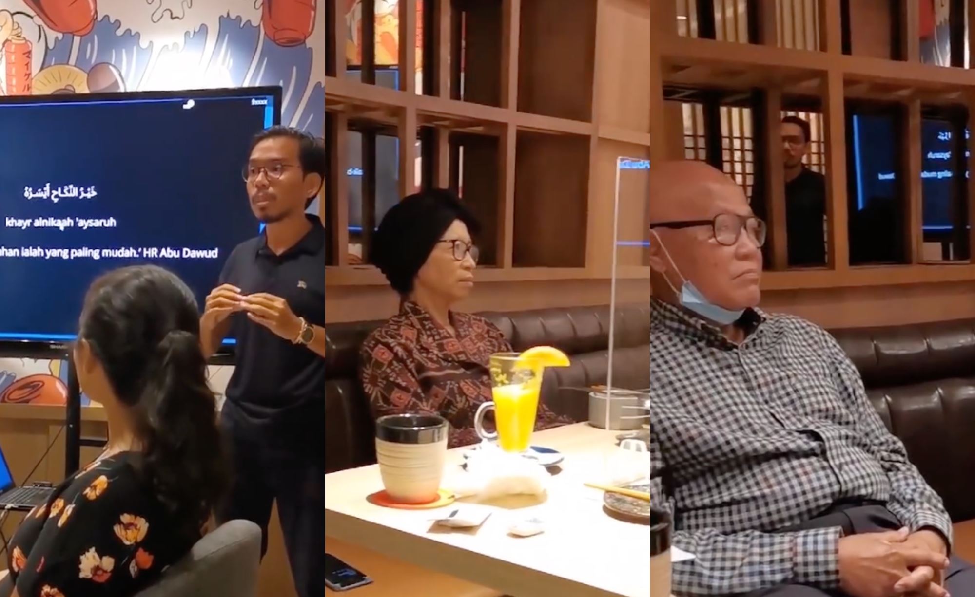 indonesian man proposes to girlfriend with a powerpoint presentation, in front of her parents!