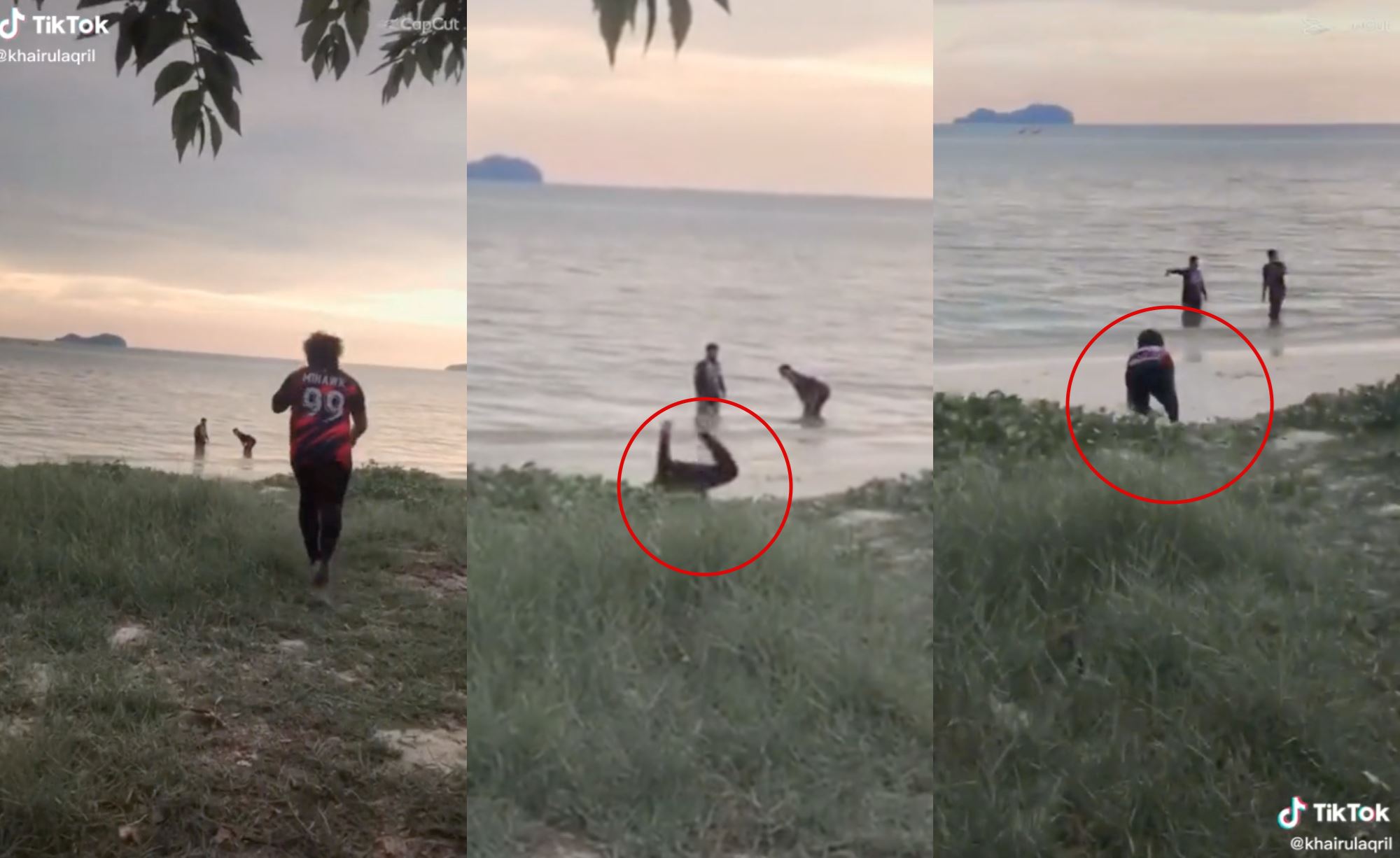 video of man jumping way too early into ocean, diving headfirst into the sand instead went viral!