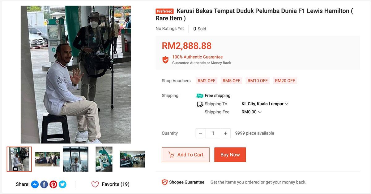 plastic chair that lewis hamilton sat on was sold for rm2888.88!