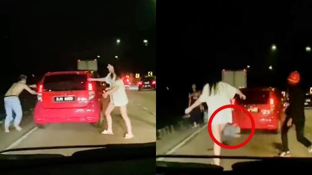 lelaki rasa diri diancam, paut pada kereta untuk selamatkan diri