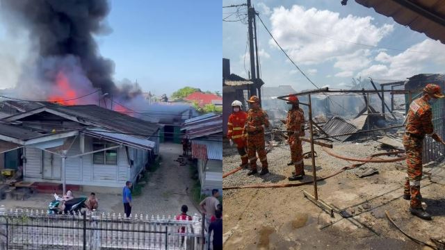 gara-gara mercun bola, lima rumah hangus dijilat api termasuk barang persiapan raya