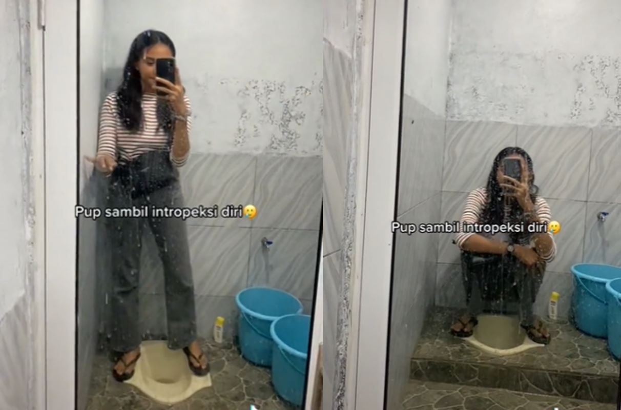 cermin besar depan tandas cangkung ini undang tanda tanya