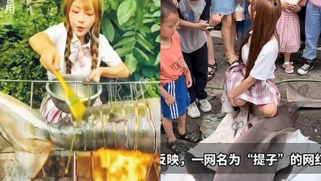 lain macam! influencer di china ini buat mukbang makan ikan jerung!