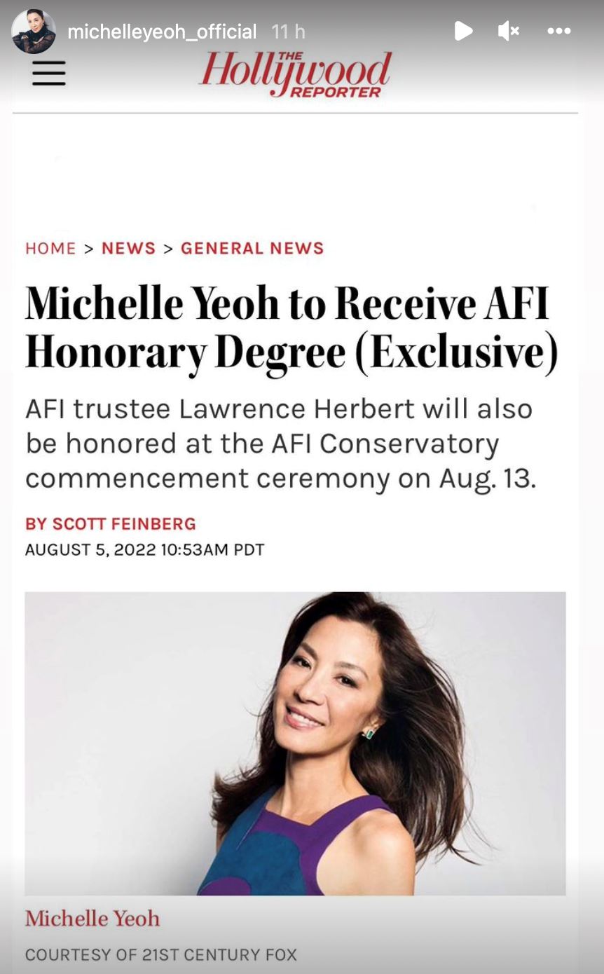 【亚洲第一人！】杨紫琼获afi荣誉博士学位！