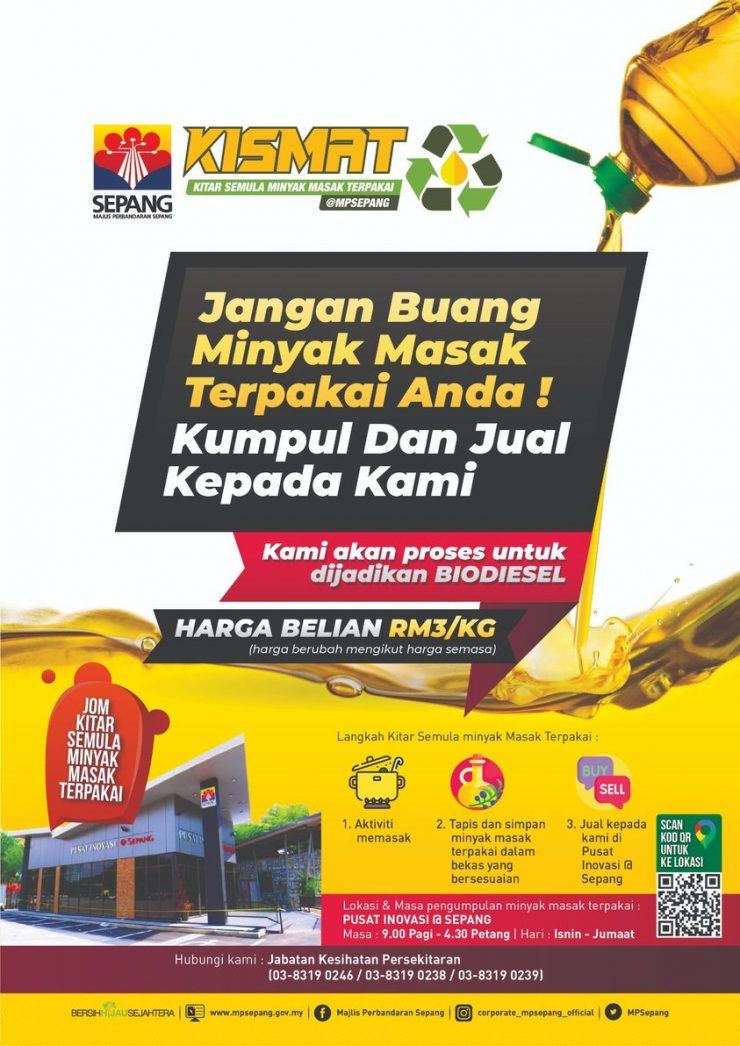 jangan buang, minyak masak terpakai boleh dijual cecah rm3 sekilo