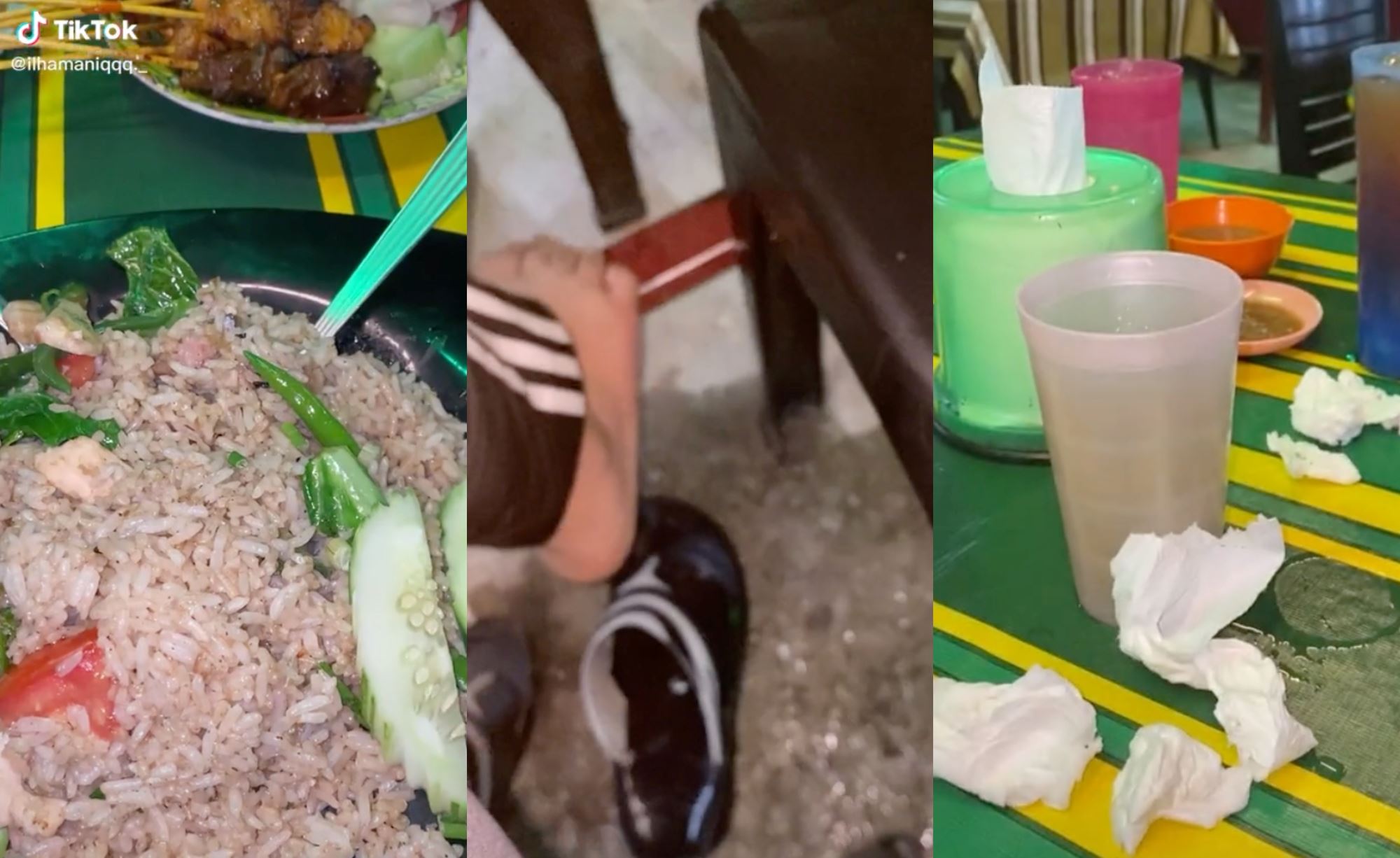 “feels warm” man eats at restaurant when suddenly a cat pees on his leg