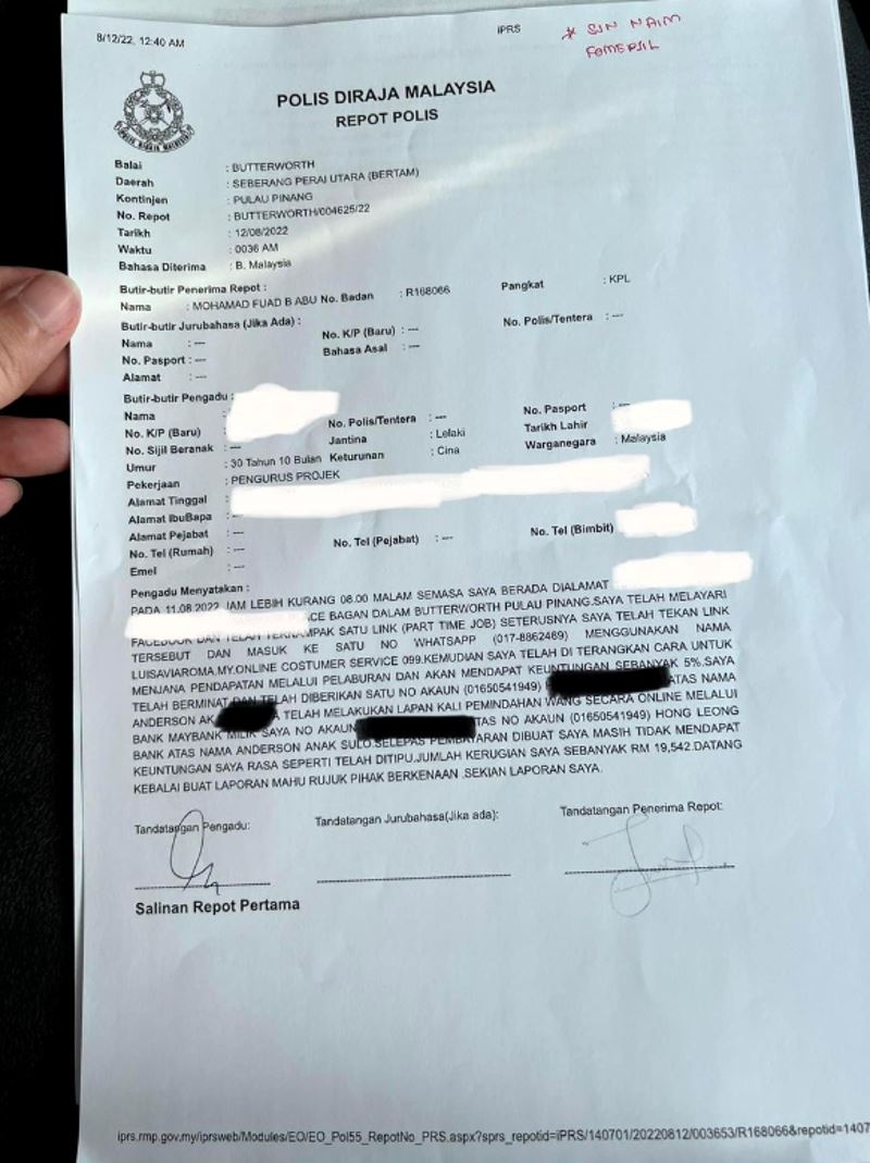 man losses rm19,500 to job scam while looking for part-time job, only rm21 left in bank account