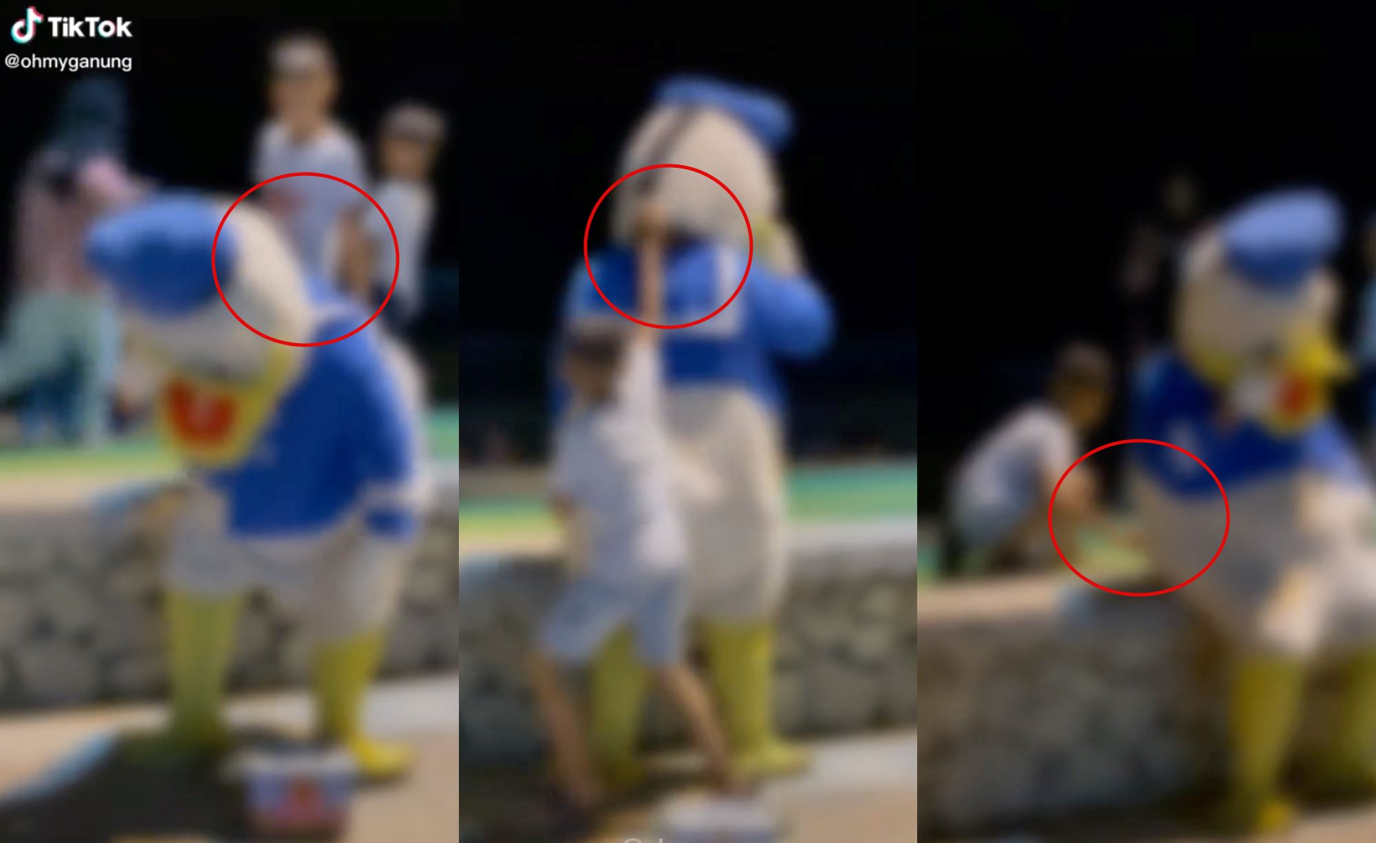 young boy bullies donald duck mascot in kuantan, man in the costume believed to be disabled