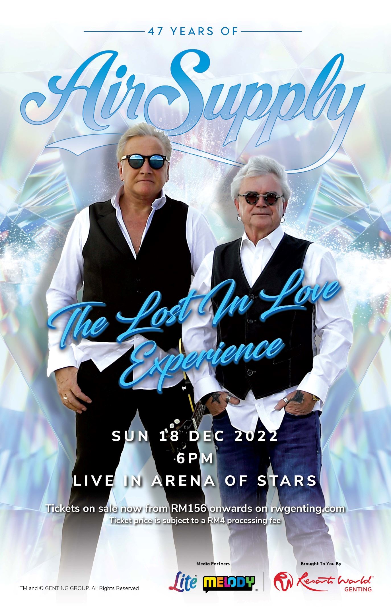 《air supply 47 years lost in love experience tour》 今年12月与不老摇滚天团air supply一起“坠入爱河”！