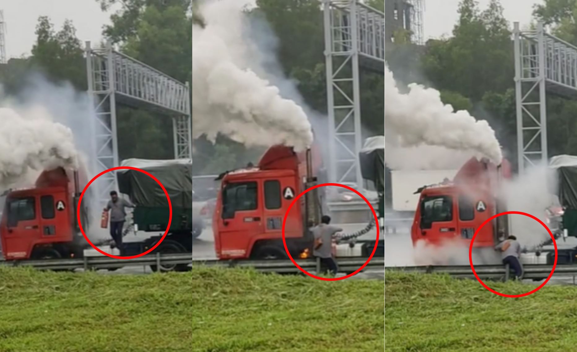 m’sians praise brave driver who acted quickly to put out fire after his lorry bursts into flames