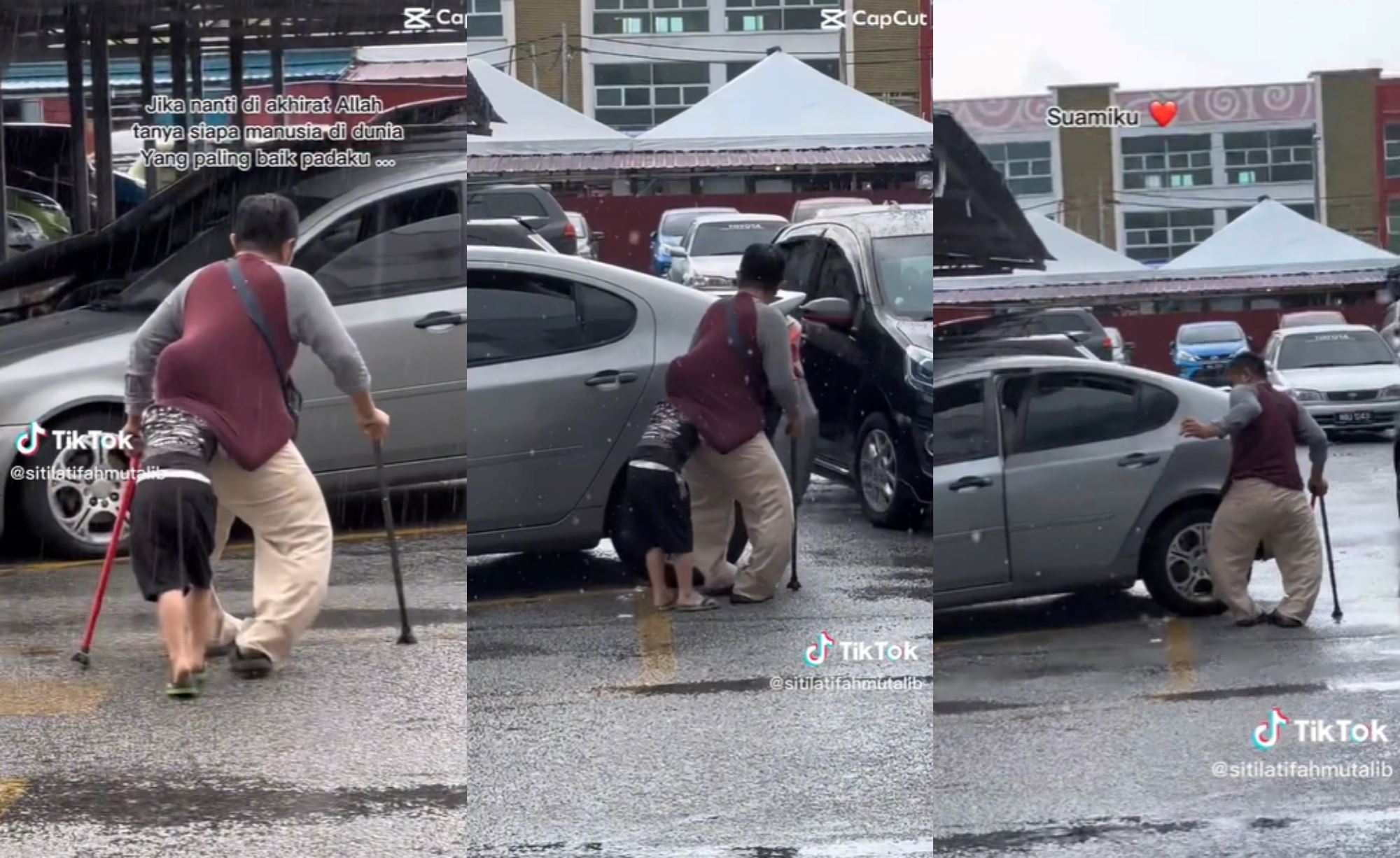 oku father protects his son from rain by covering him with his shirt, netizens touched!