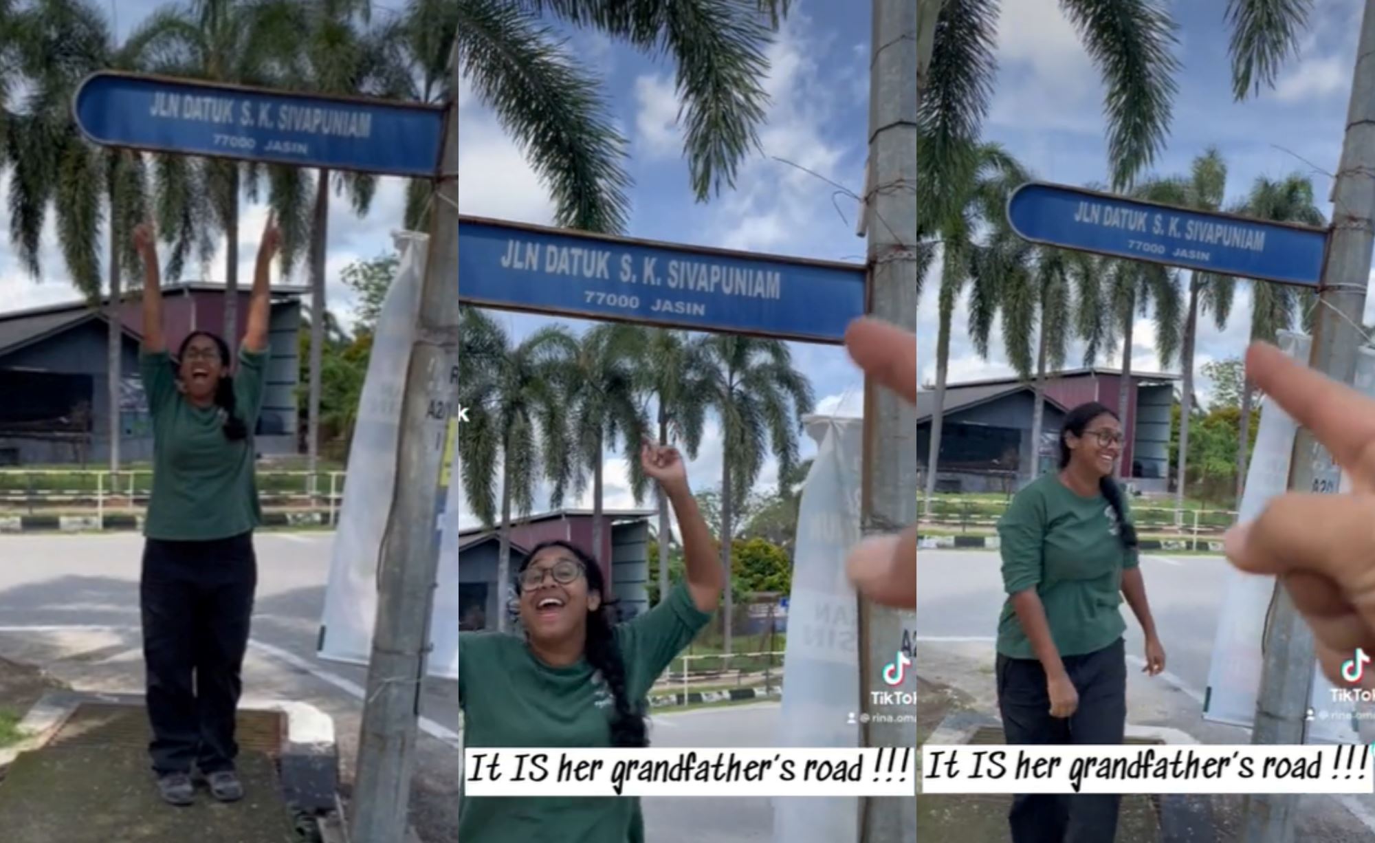 “my grandfather’s road!” woman jumps with excitement after seeing her grandfather’s name on road sign in melaka