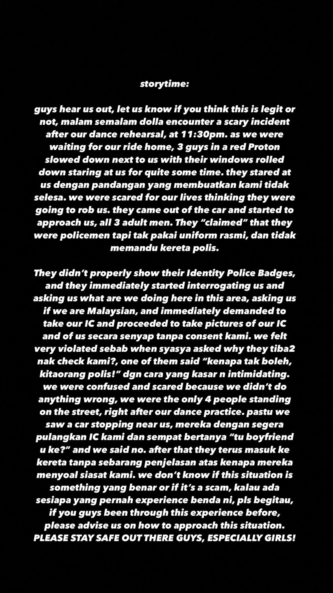 dolla cemas ditahan tiga lelaki katanya polis, warganet suruh buat report!