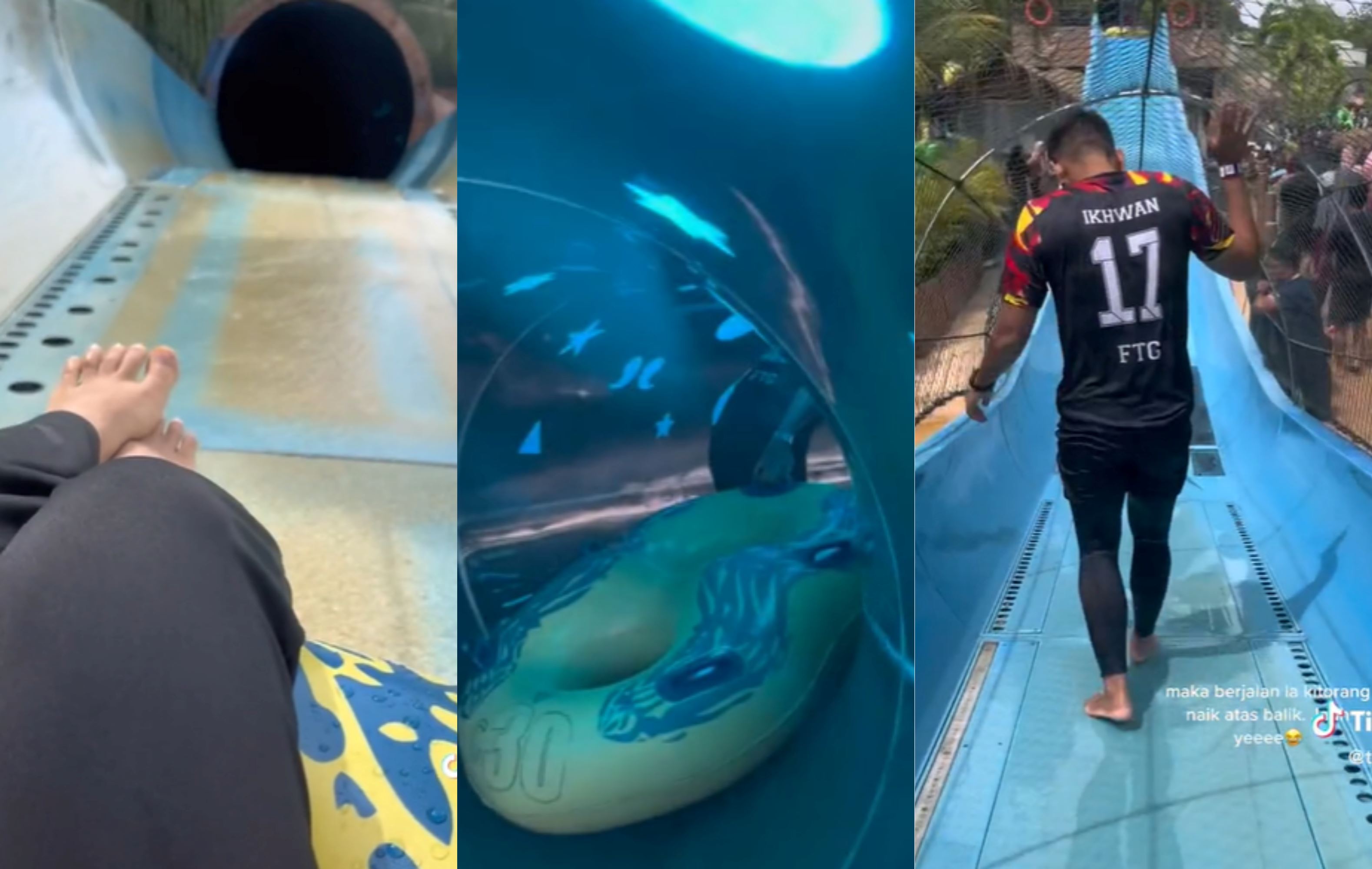 “water park, but no water” m’sian shares how they got stuck on waterslide because the water stopped flowing!