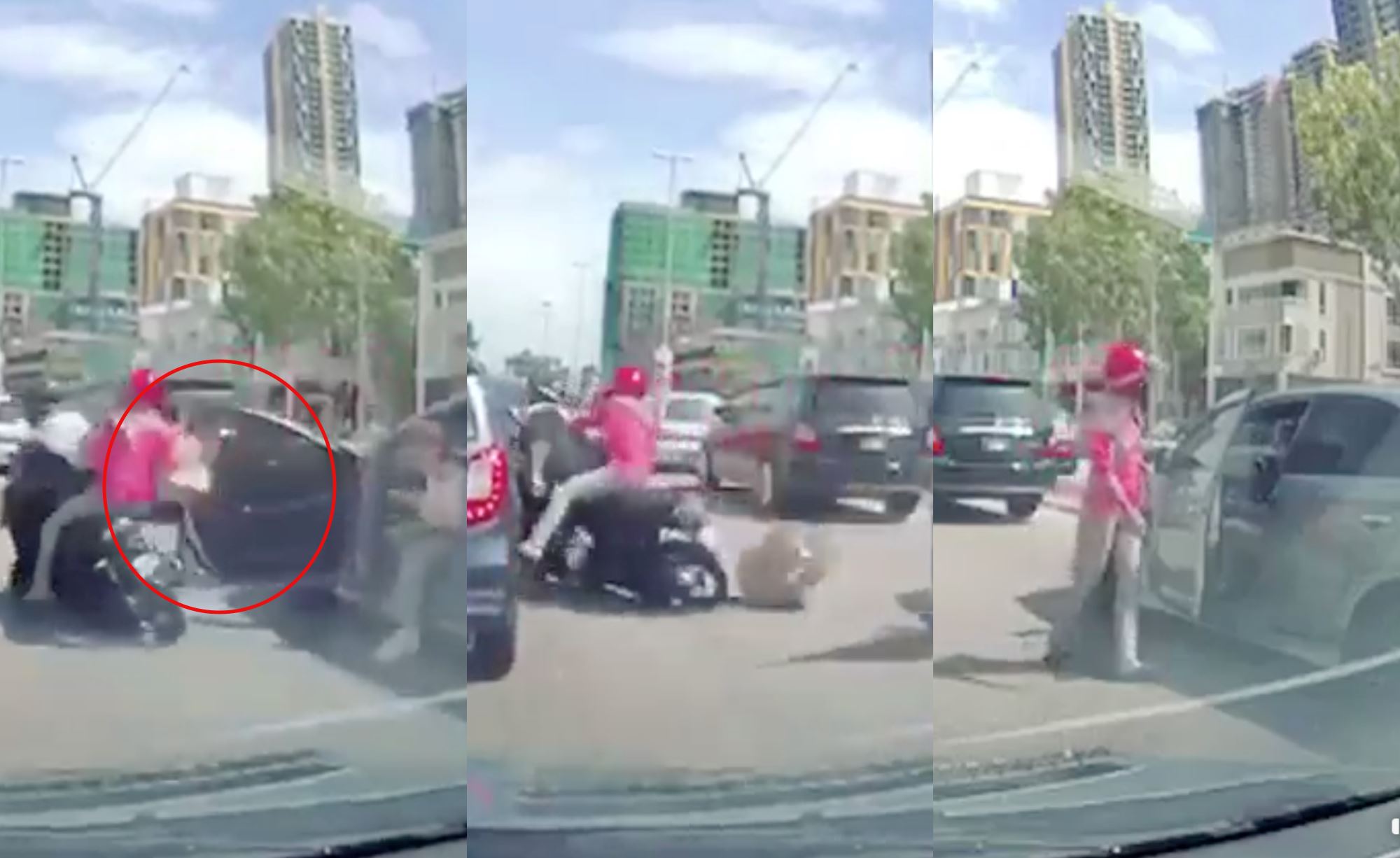 car passenger opens car door on busy road, hits motorcyclists