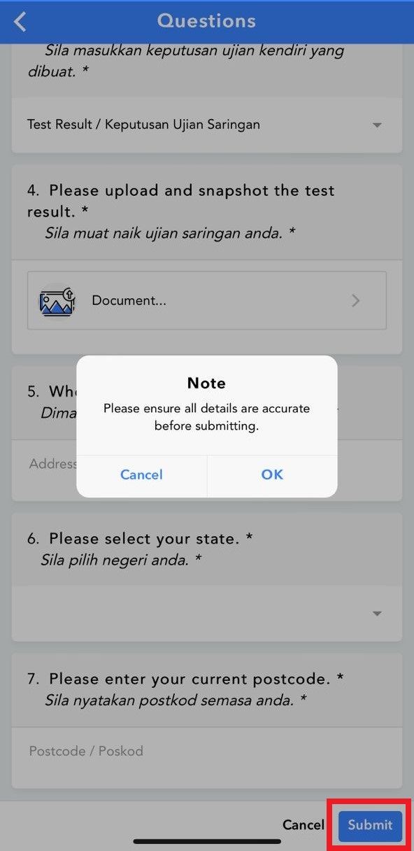 how to report covid results on mysejahtera?