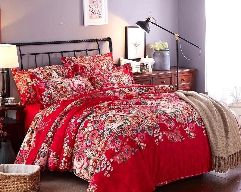 Red bedsheets as Chinese New Year Deco