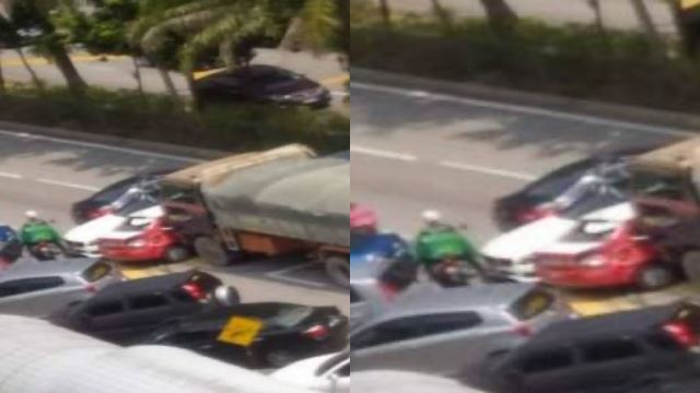brek gagal berfungsi, lori langgar enam kenderaan libatkan pengguna jalan raya