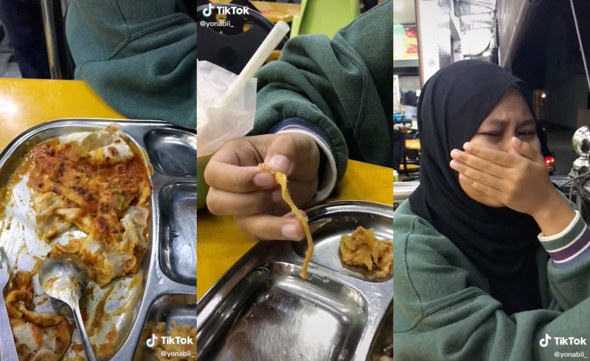 two sisters ordered roti canai banjir at mamak, found pieces of cotton string from a mop