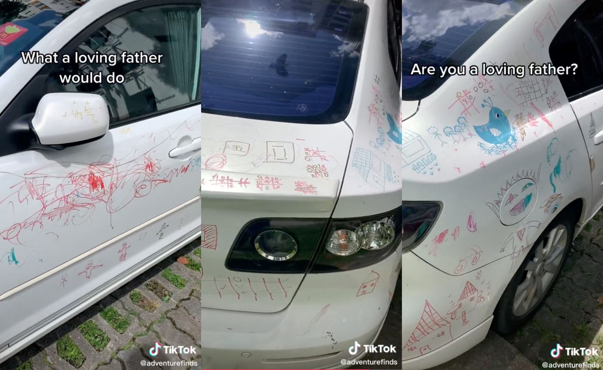 singapore dad lets his kids doodle all over his white car, netizens amused!