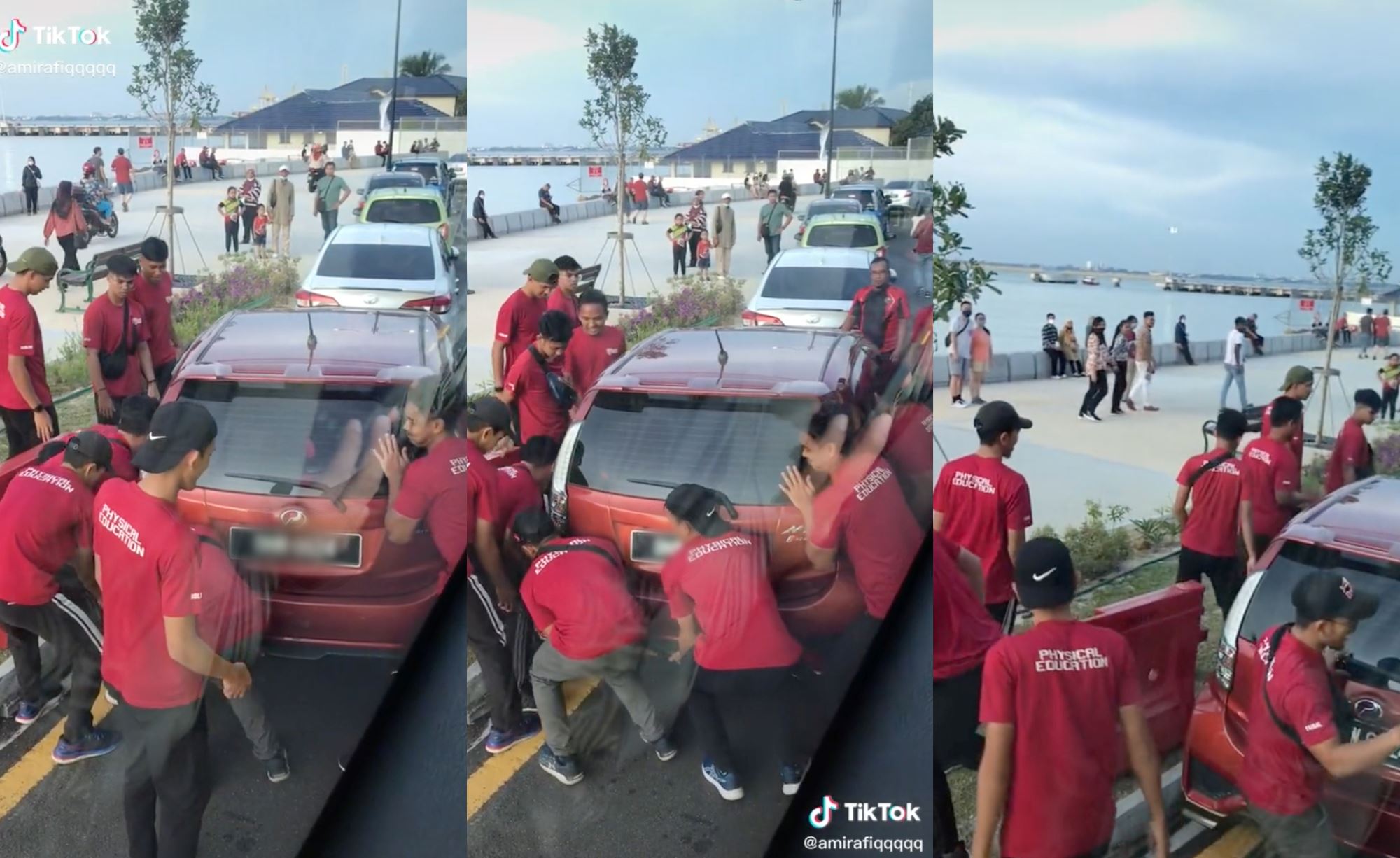 a-team! m’sians band together to move parked car that’s blocking the road