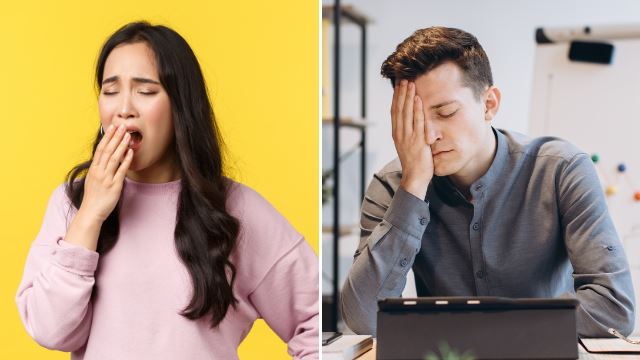 Asian woman yawning and men feeling tired