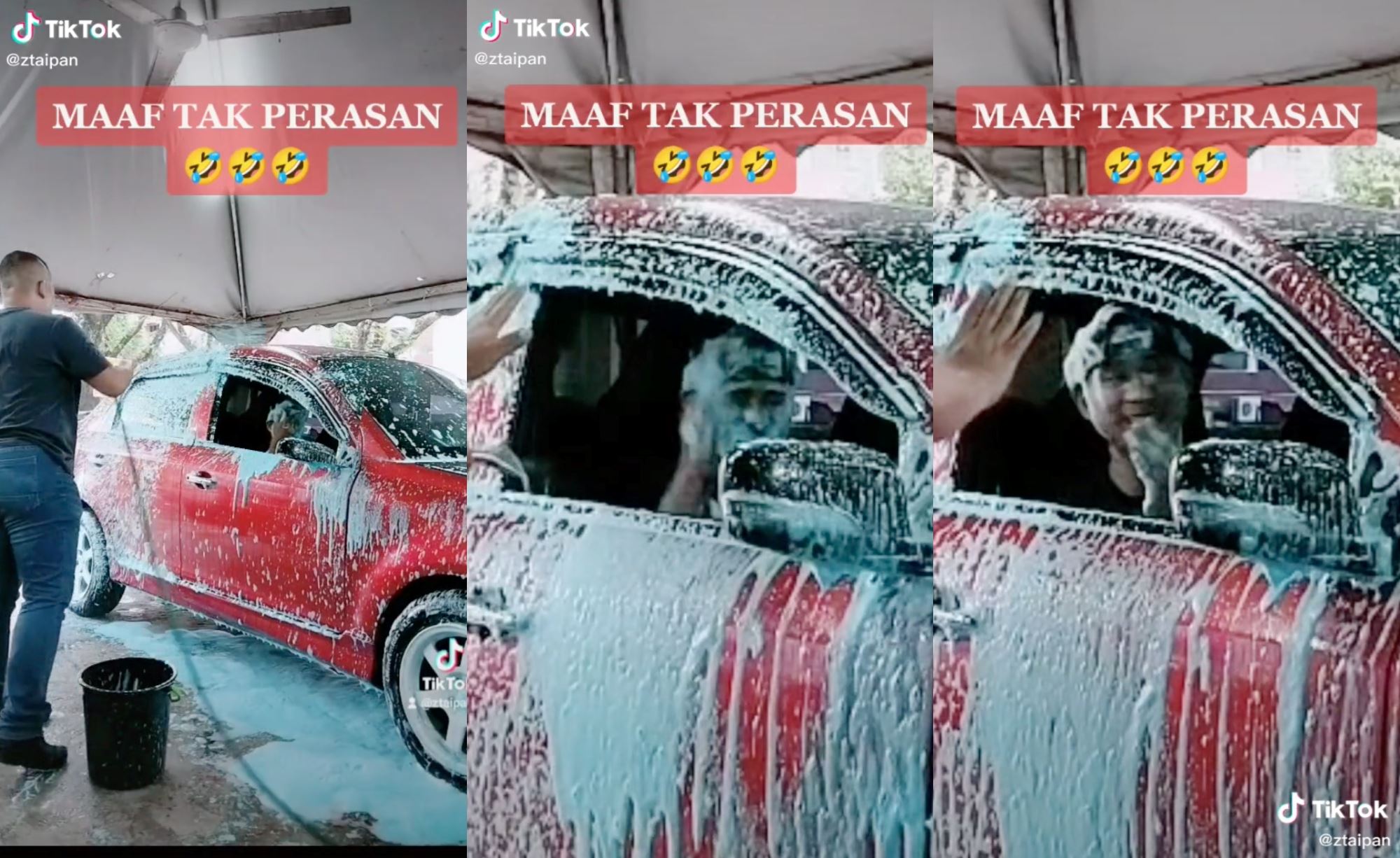 man at carwash goes viral after spraying his customer with foam wash, netizens amused