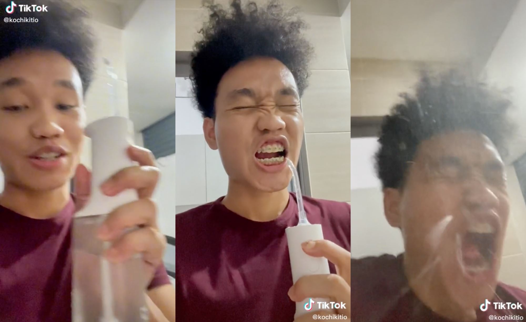 man shows off his new water flosser but something else happened instead, netizens amused!