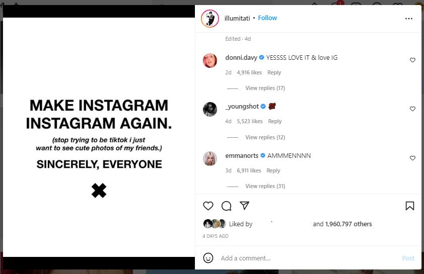ramai setuju mohon instagram tidak jadi seperti tiktok