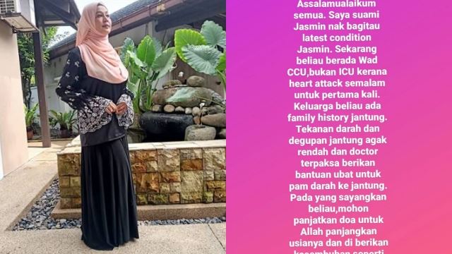 jasmin hamid kena serangan jantung, degupan jantung di tahap rendah