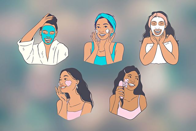 Illustration of women skincare routines