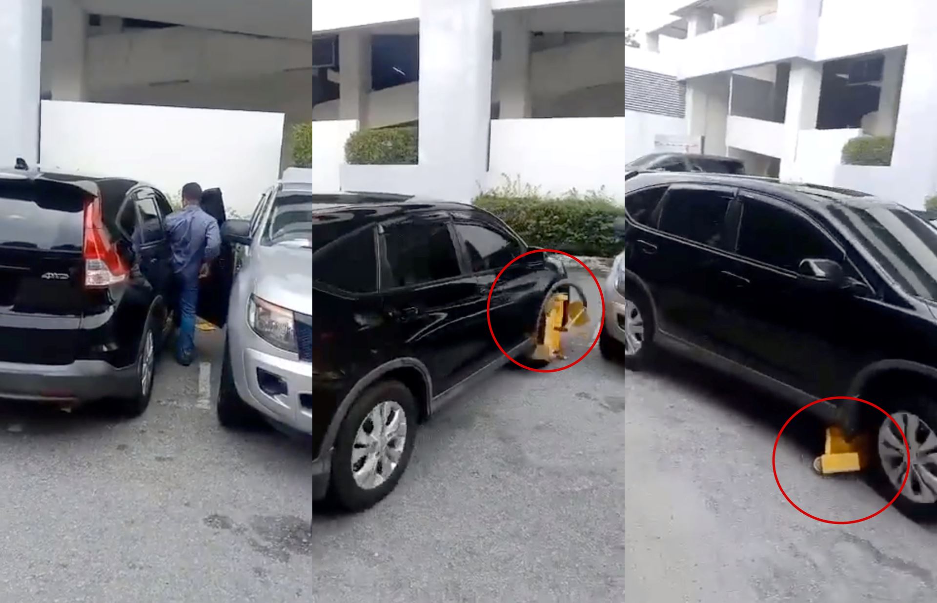 m’sian man angered at being clamped, drive away with clamp still attached!