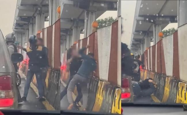 gara-gara tak bagi laluan, dua lelaki tak puas hati bertumbuk di tepi jalan raya