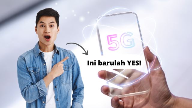 Seorang lelaki teruja dengan yes 5G