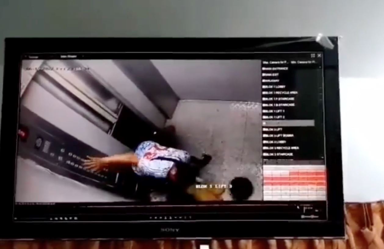 man in penang got his feet stuck between elevator doors, video went viral online