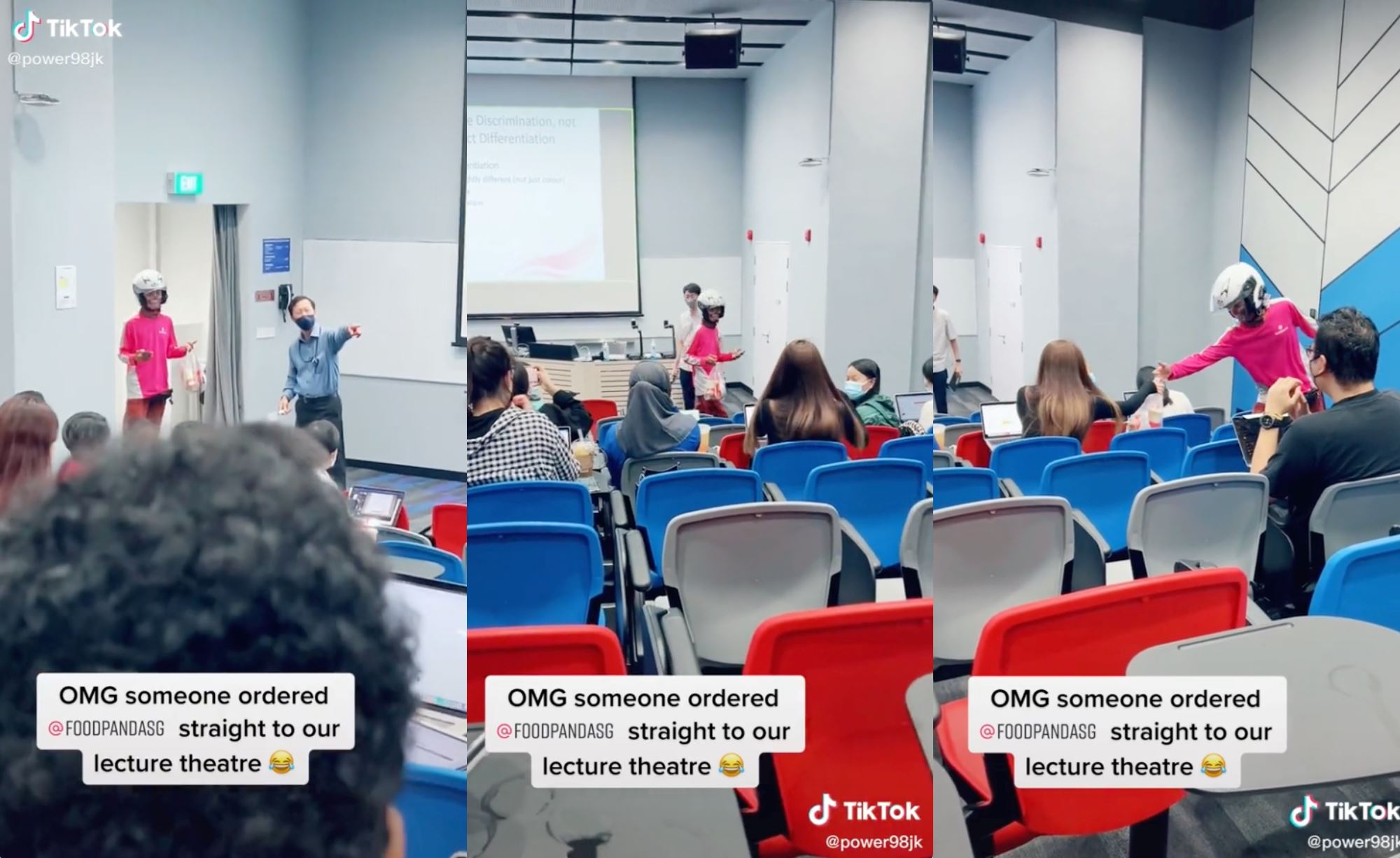food delivery rider in singapore interrupts class to deliver food in lecture hall