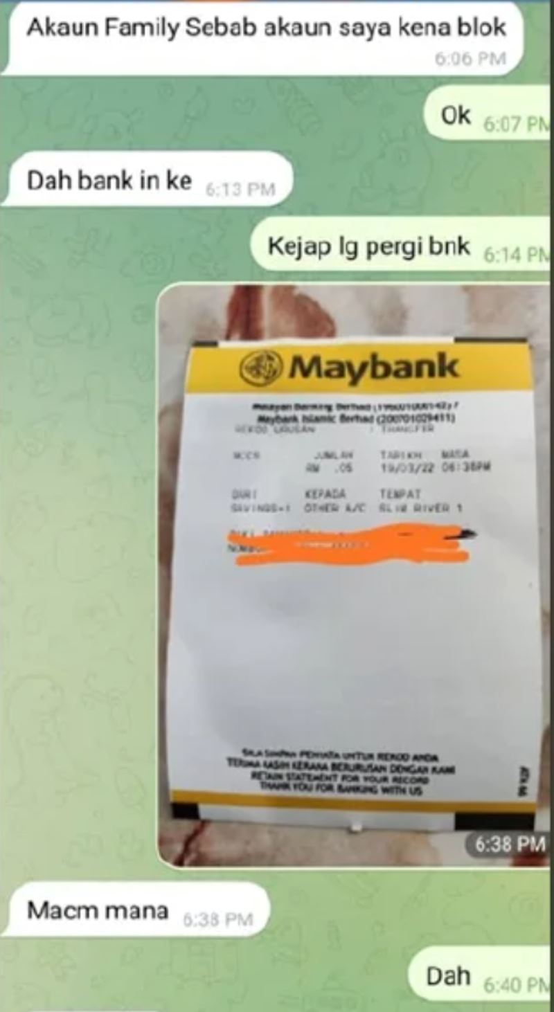 scamception! m’sian “scams” scammer by transferring rm0.05 into their bank account