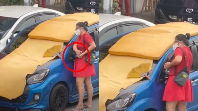 wanita tak dikenali selamba rosakkan kereta individu lain, cermin sisi habis patah