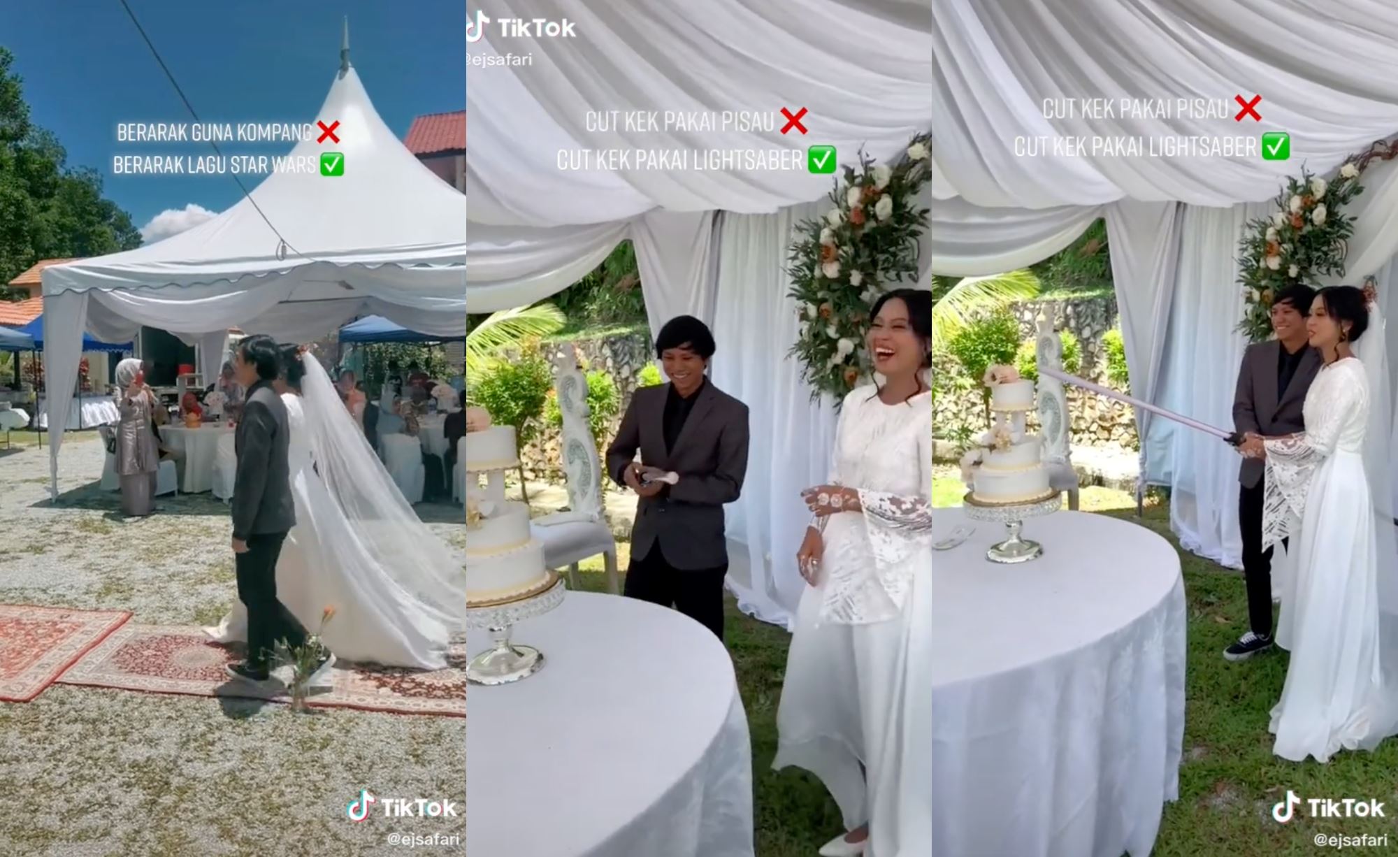 couple went viral for walking down the aisle to star wars theme song & cutting cake with lightsaber!