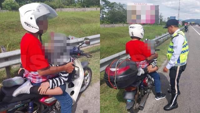 bapa gendong anak guna kain pelikat atas motosikal dapat perhatian polis peronda, bantu hantar ke rumah