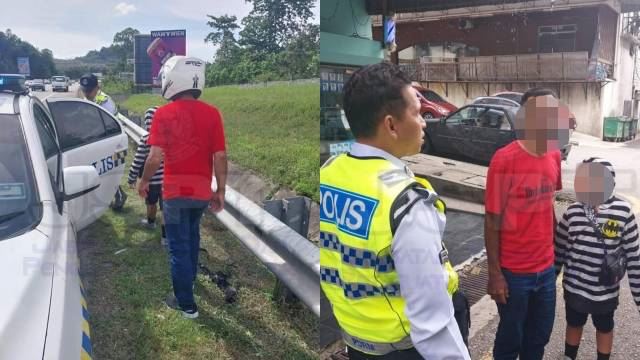 bapa gendong anak guna kain pelikat atas motosikal dapat perhatian polis peronda, bantu hantar ke rumah