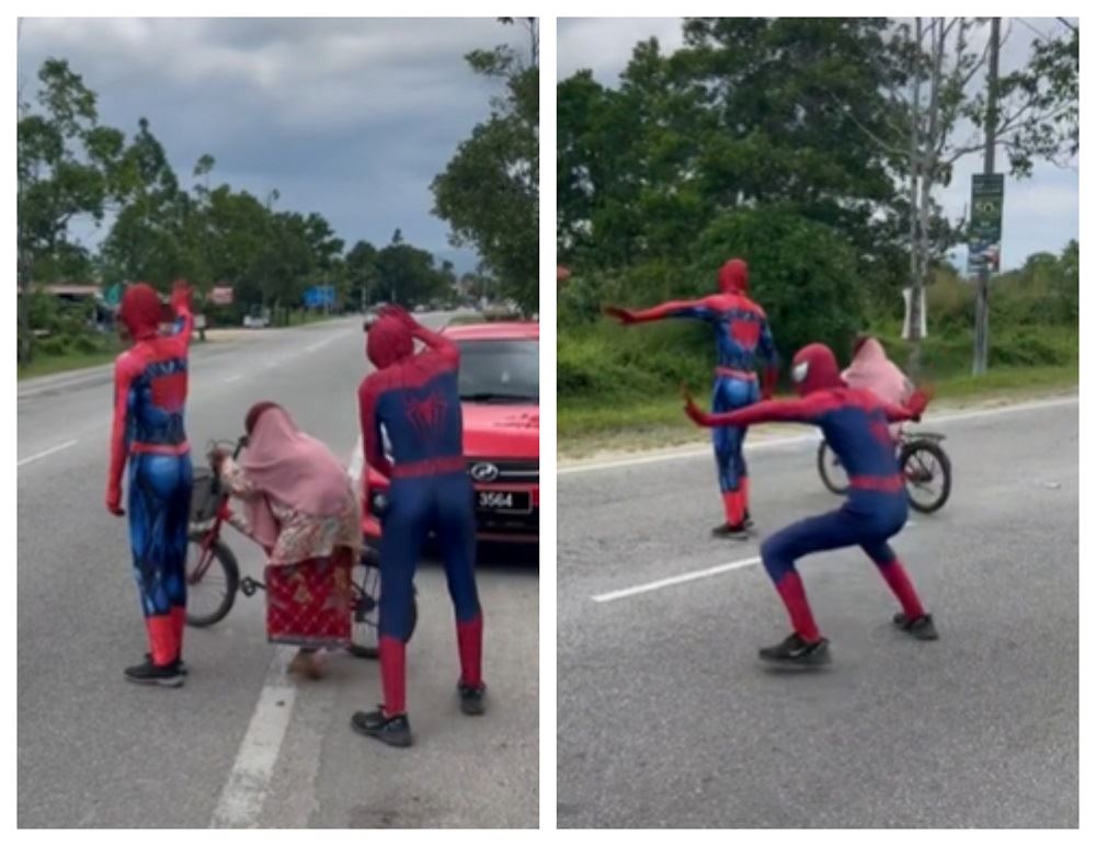 spider-man di kelantan tolong warga emas lintas jalan, buat wargamaya terhibur!