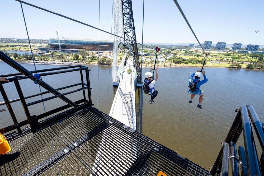 Zip line across the Matagarup bridge in Perth