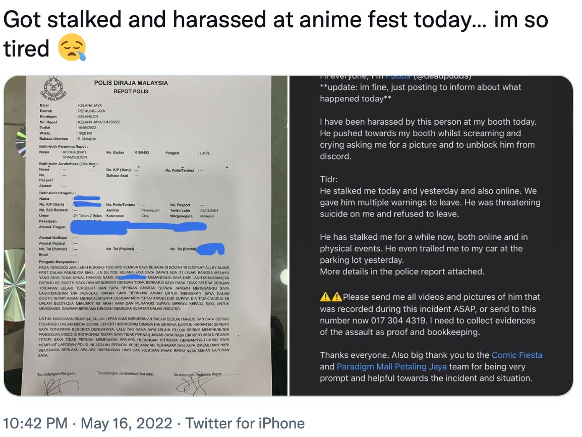 【新闻】大马女coser被骚扰紧急报案！警员竟回话：“穿成这样是你活该！” 