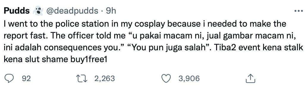【新闻】大马女coser被骚扰紧急报案！警员竟回话：“穿成这样是你活该！” 