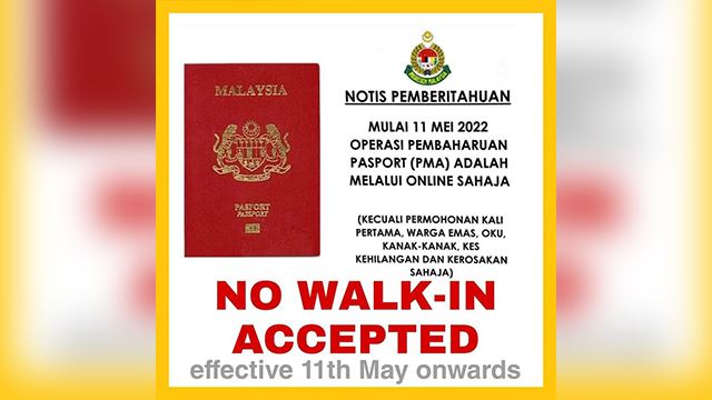 bermula 11 mei, tiada lagi walk in untuk urusan renew passport