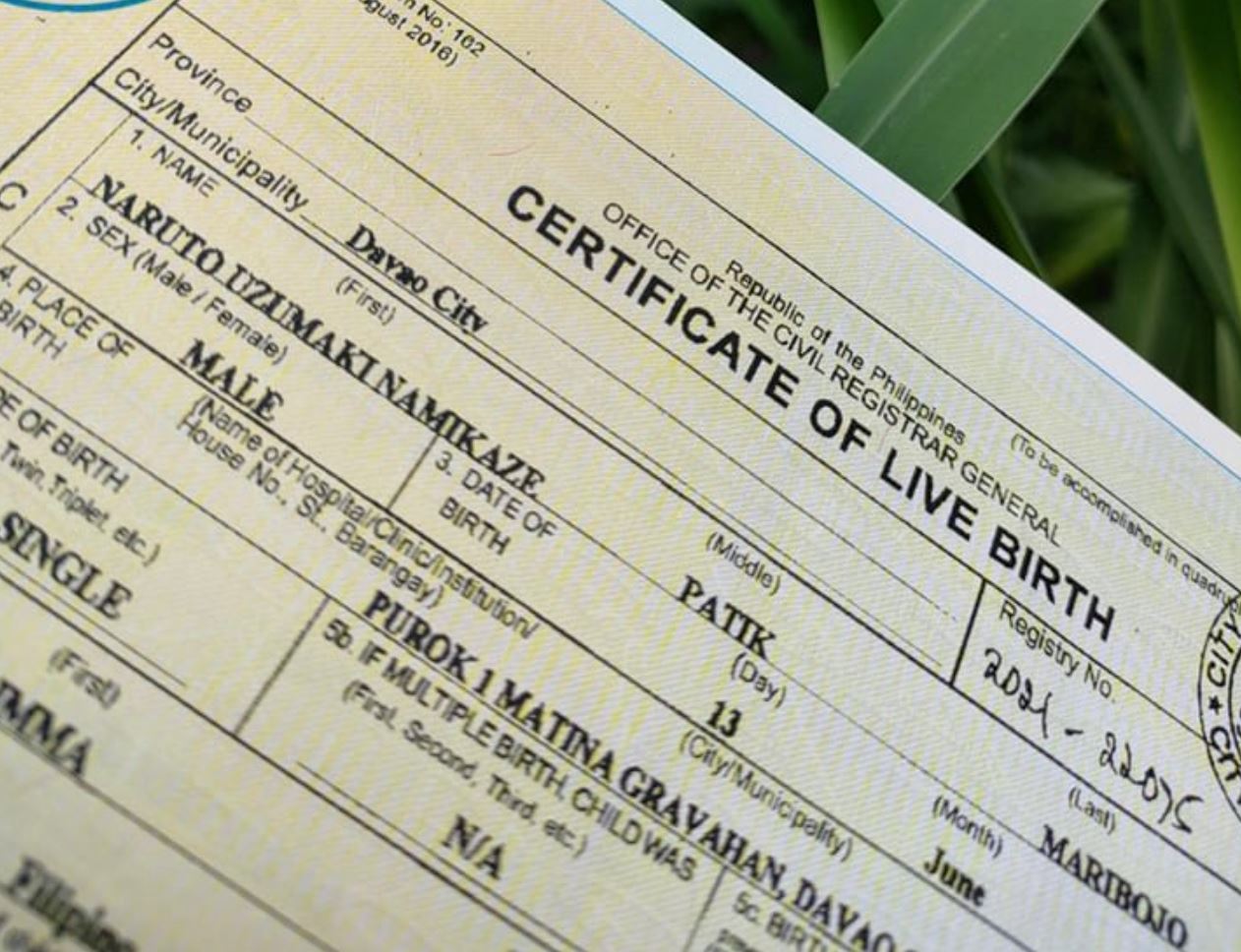 father in the philippines names his son naruto uzumaki namikaze