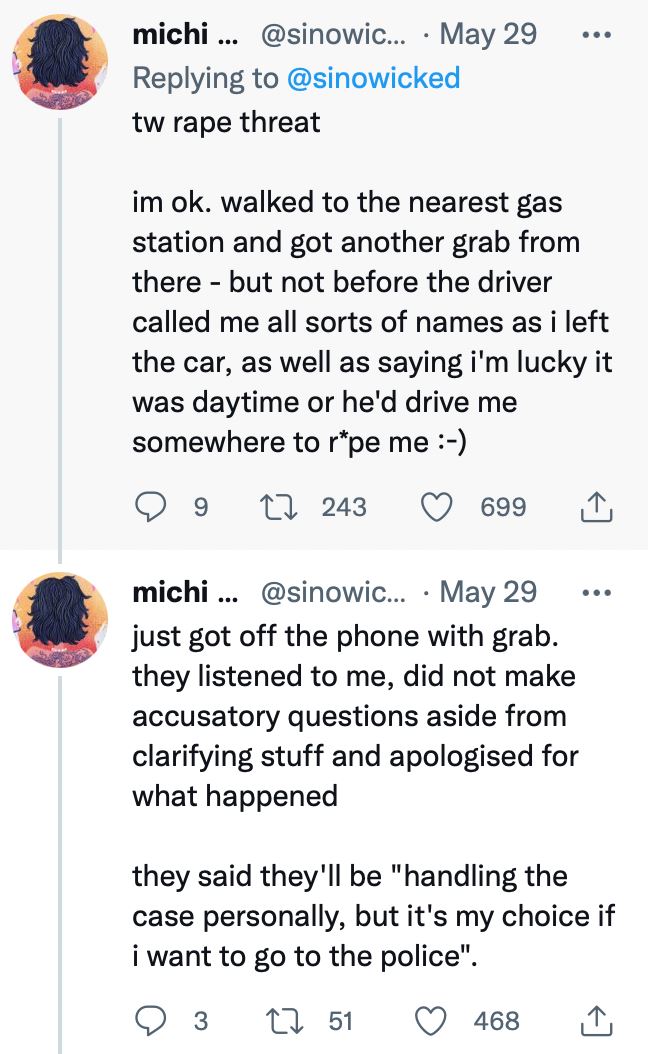 【新闻】大马女子遭grab司机羞辱要强奸她！司机猖狂回应：我不怕！ 