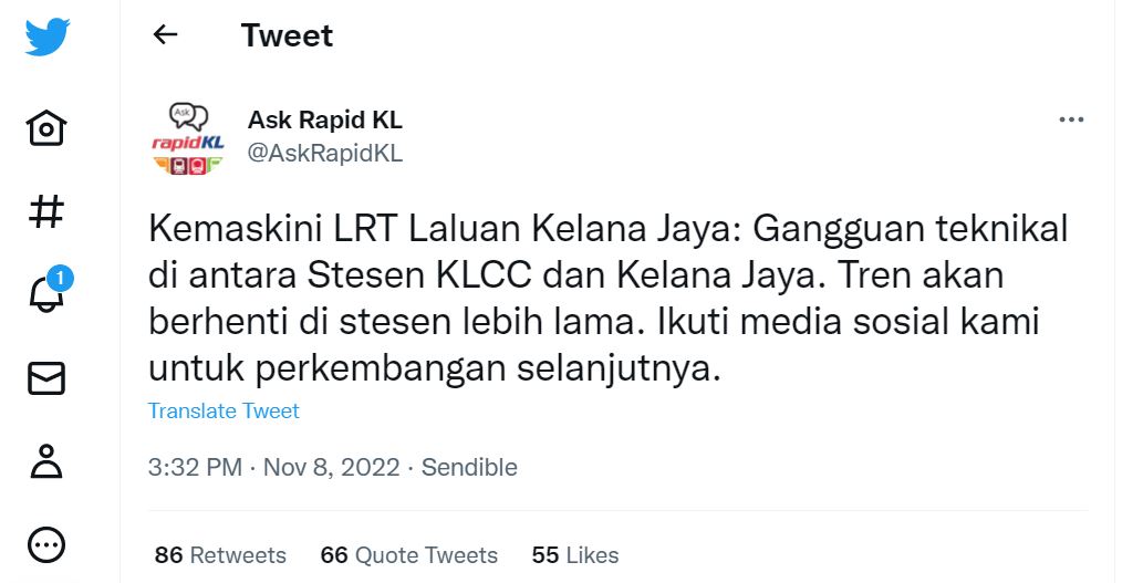 lrt tergendala lagi, ramai marah kena sidai
